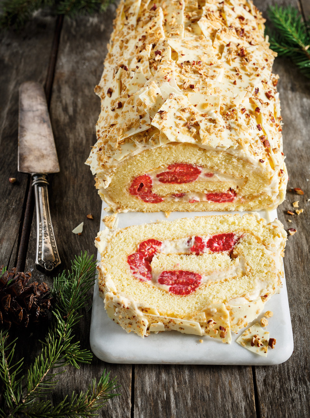 Maple, Raspberry and White Chocolate Yule Log