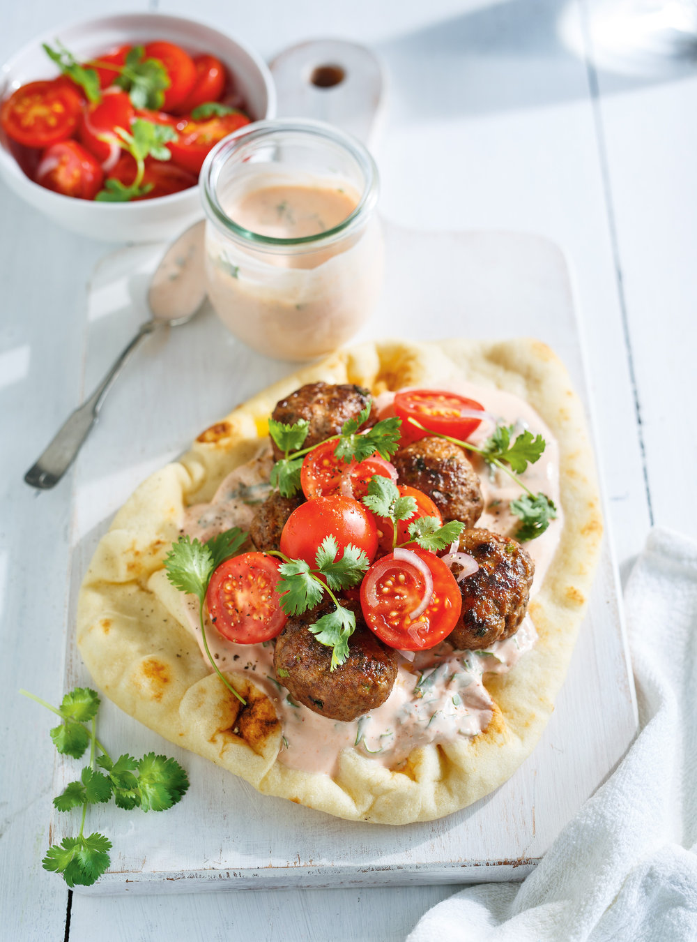 Beef Keftas on Naan Bread