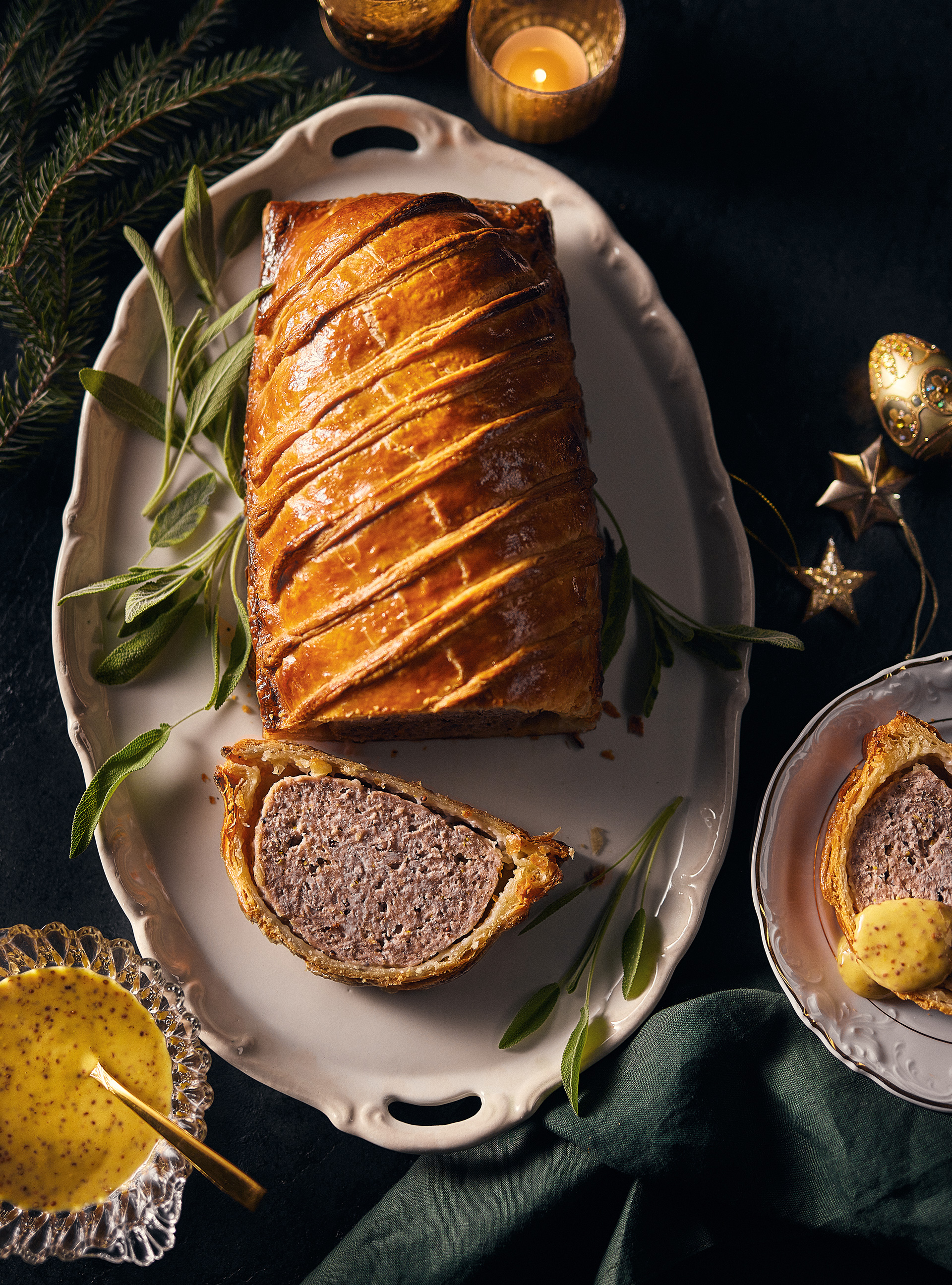 Flaky Pork Pie with Maple Mustard