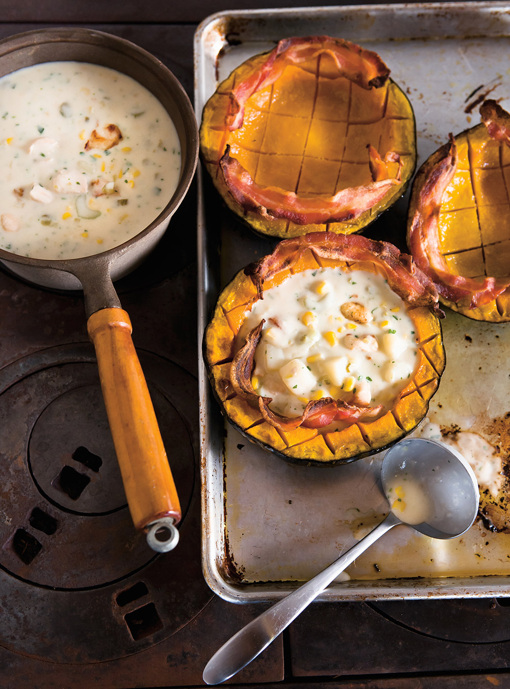 Chicken and Corn Chowder in Buttercup Squash   