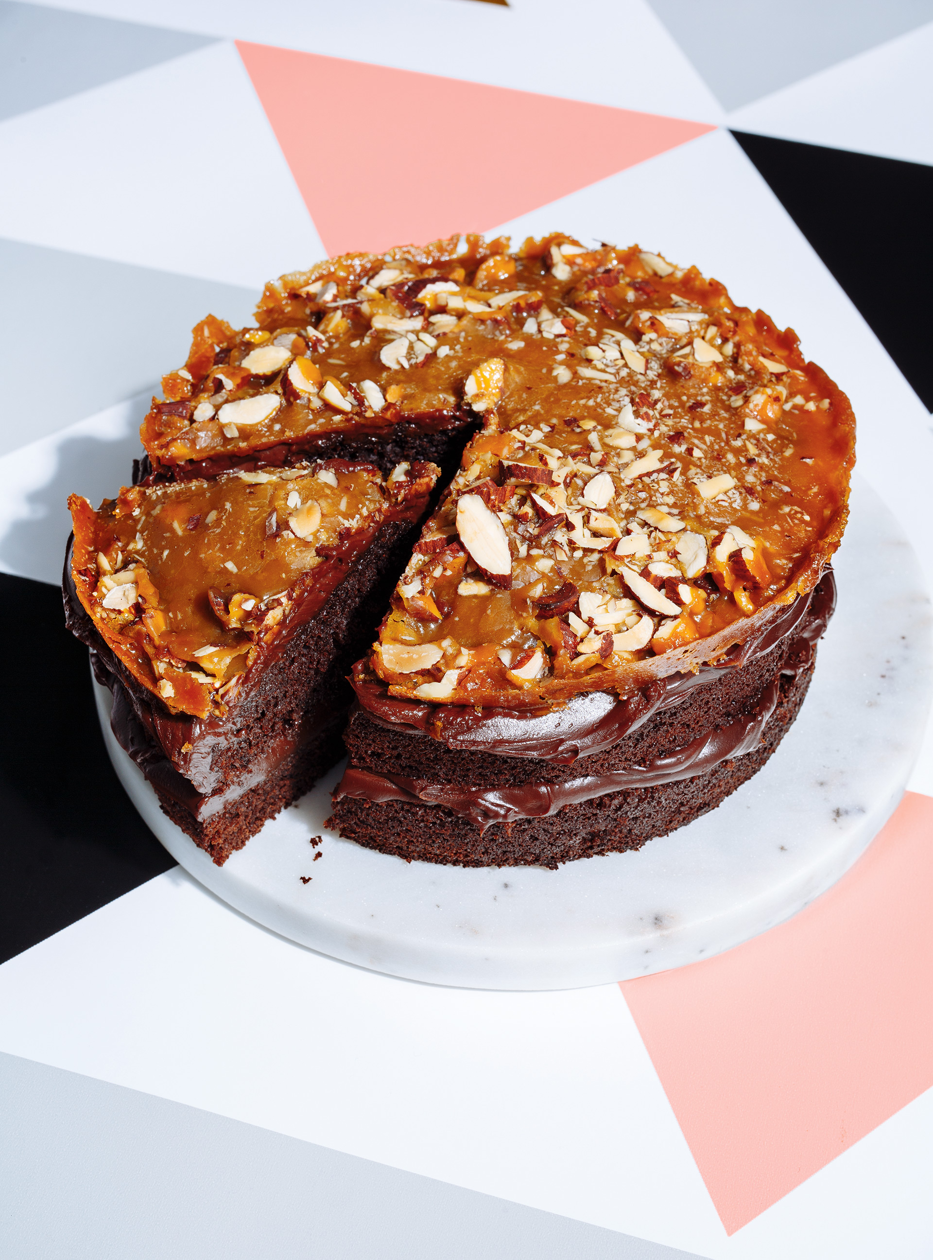 Sweet and Salty Chocolate Cake with Almond Crisp