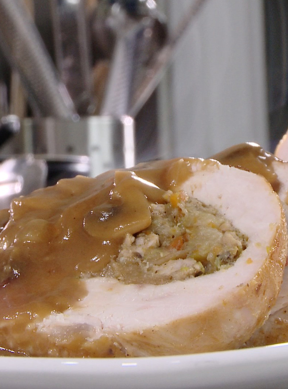 Stuffed Turkey Roast with Mushroom Sauce