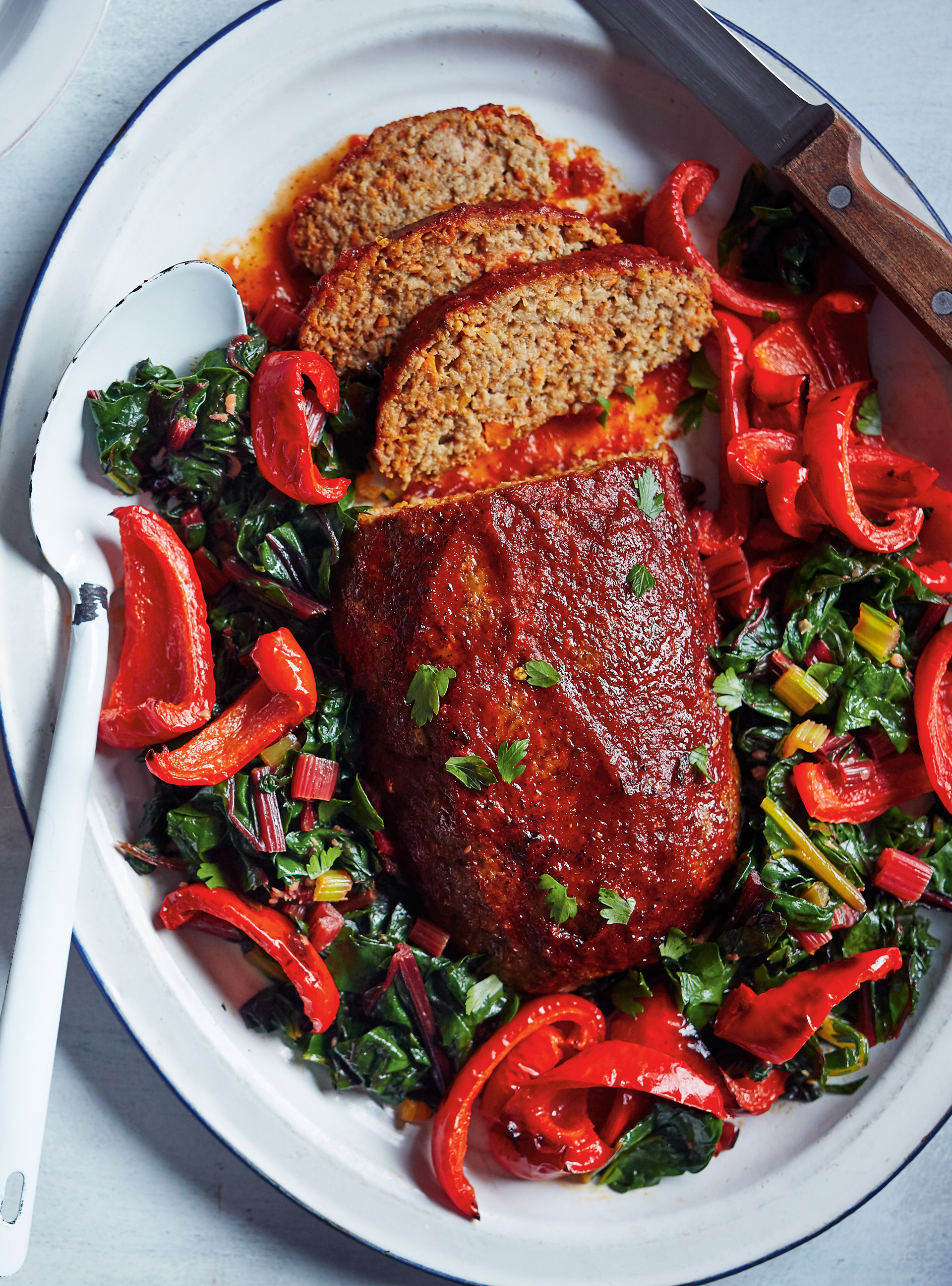 Vegetable and Pork Meatloaf with Red Pepper Barbecue Sauce
