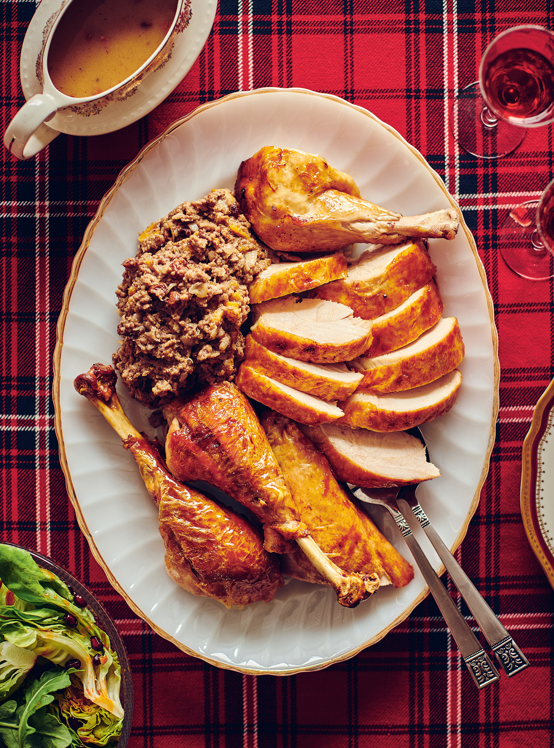Roasted Turkey Stuffed with Pork and Dried Fruit