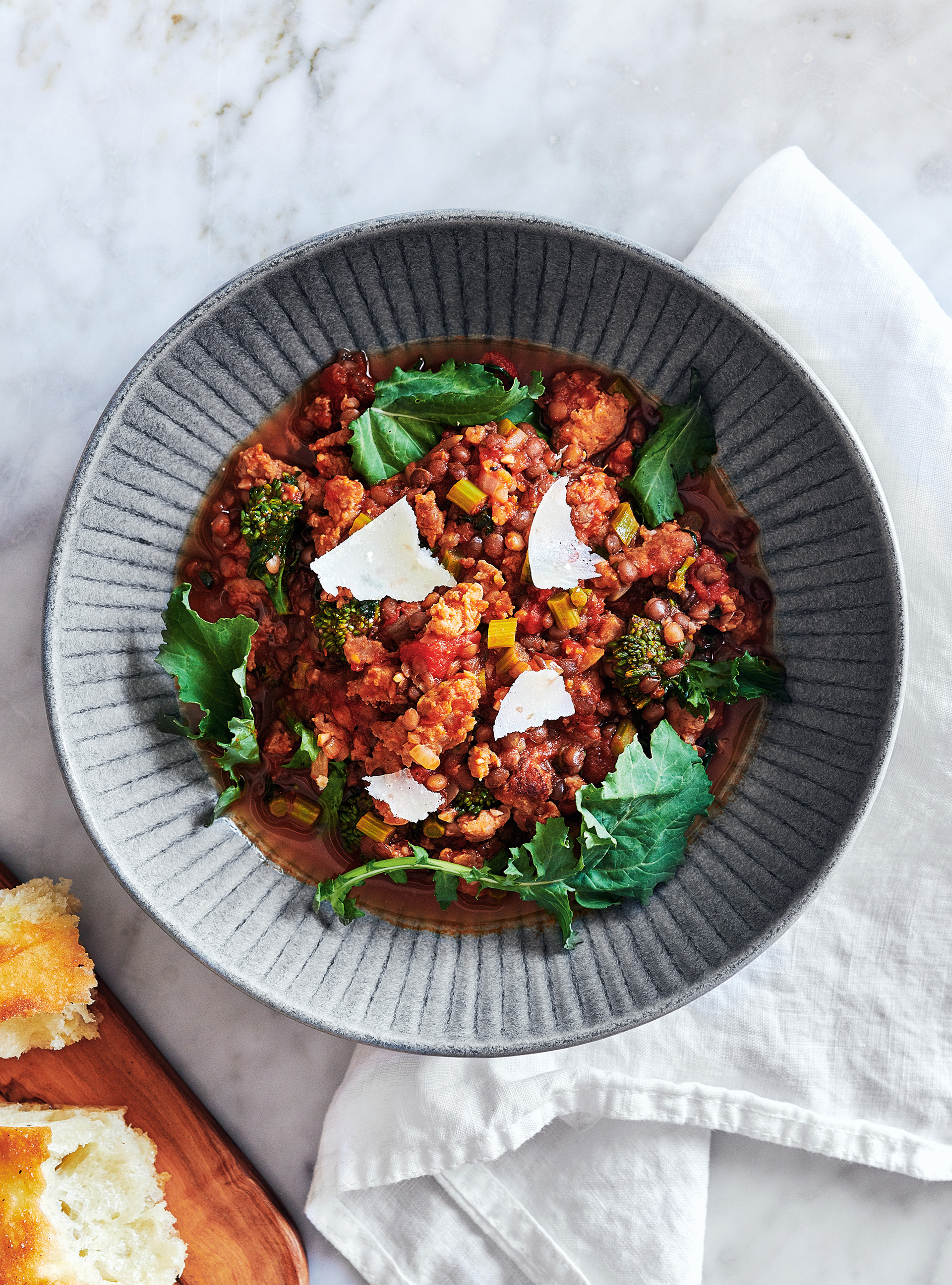 Lentil Stew with Sausage and Rapini