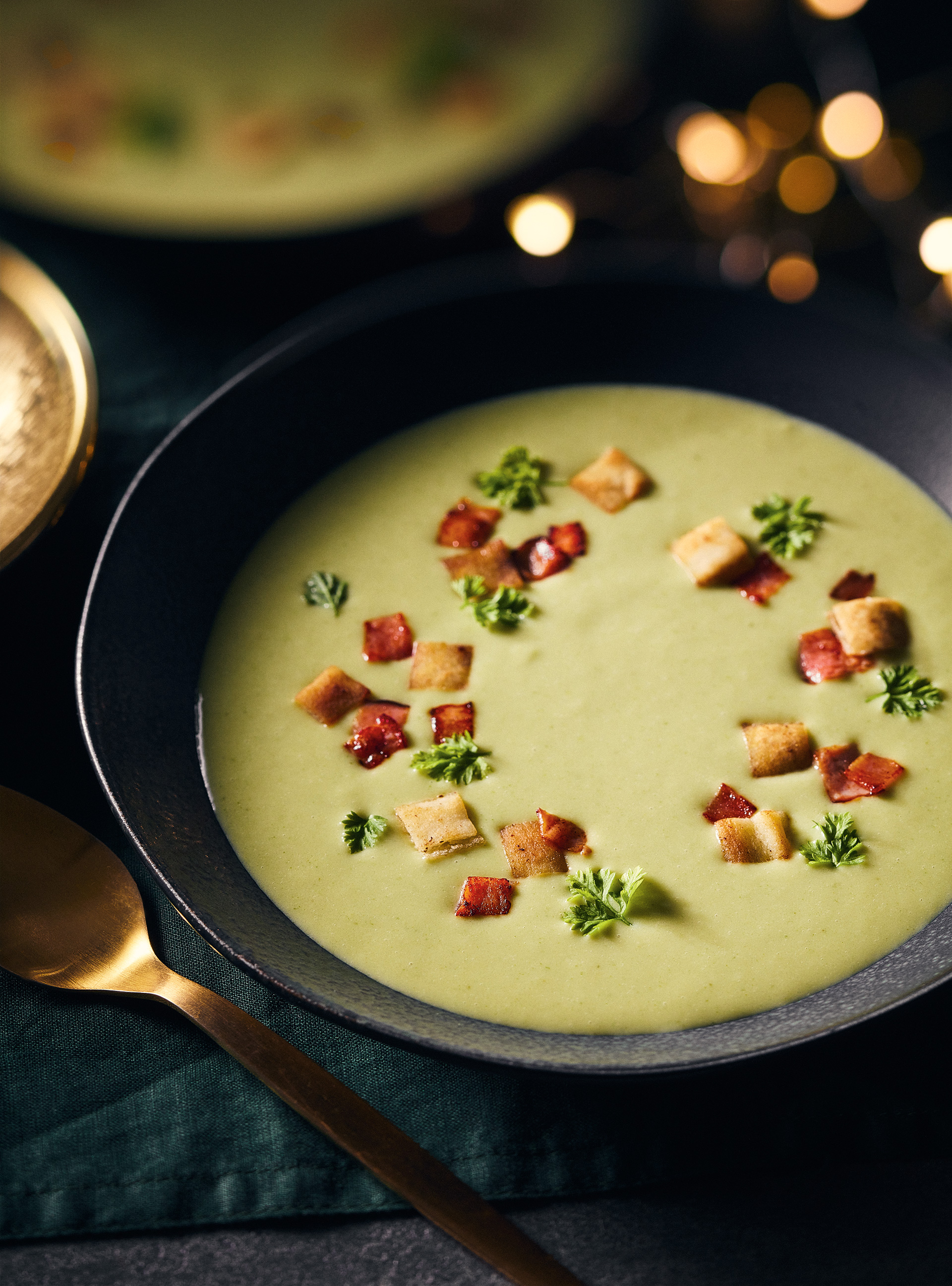 Cream of Leek Soup with Fried Ham