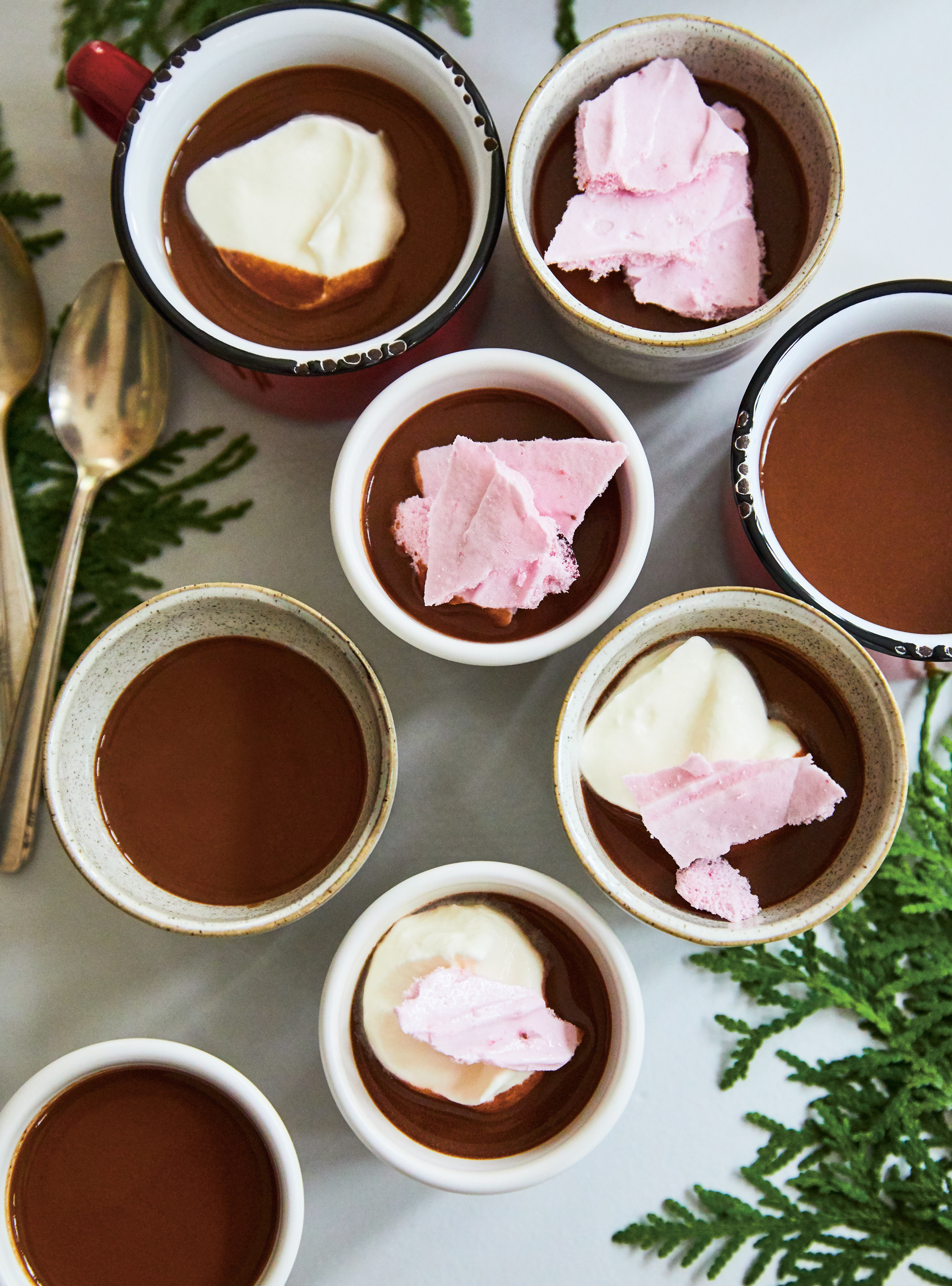 Almond Hot Chocolate with Crushed Cranberry Meringue